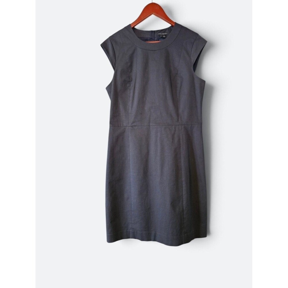 Theory Classic Minimalist Cap Sleeve Round Neckline Cotton Poplin Shift Dress 12